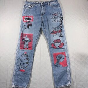 BBC Icecream Infamous Graphic Denim Jeans Mens 32 Distress Skinny Light Washed